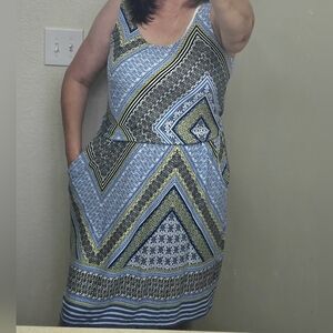 Sleeveless Blue Patterned Summer Dress